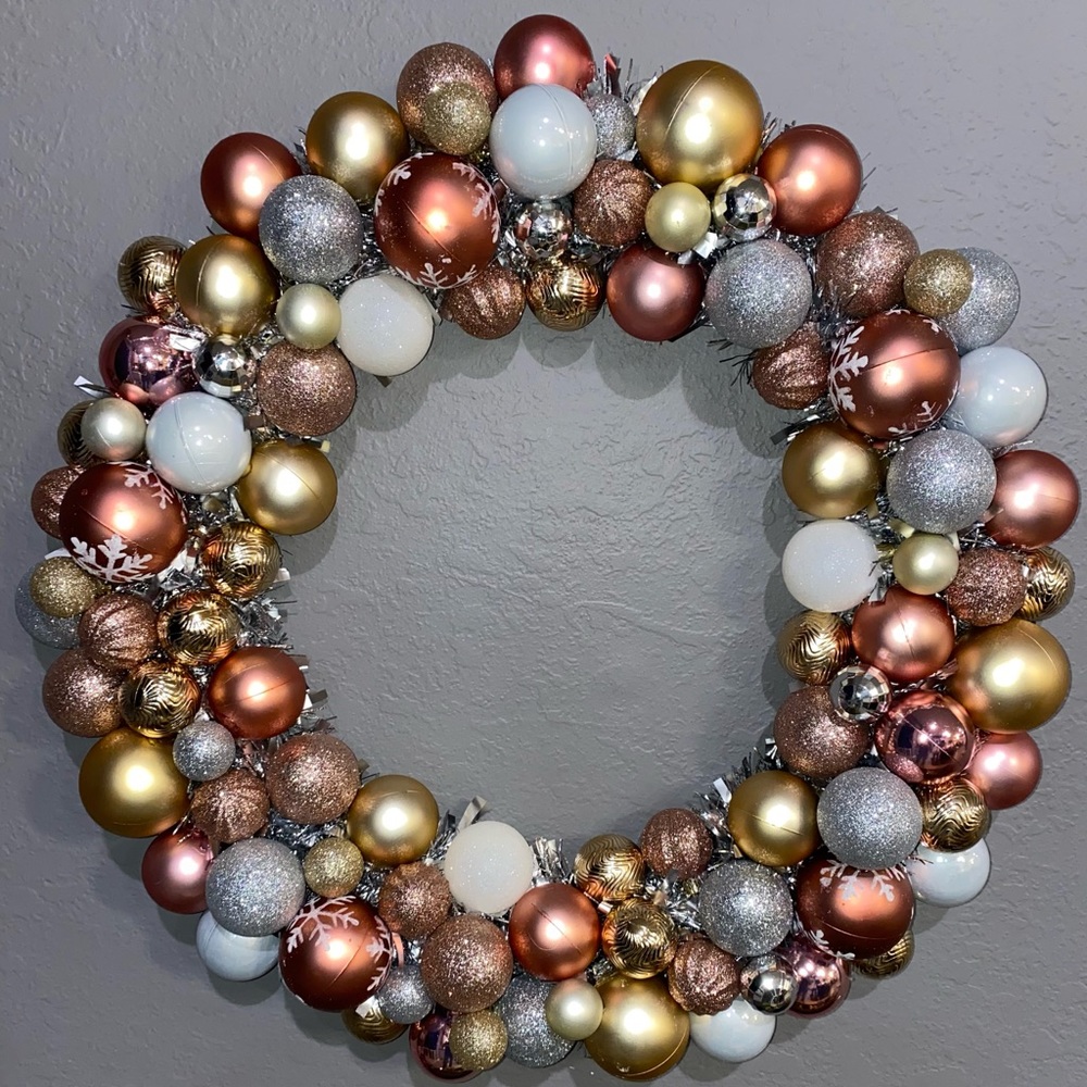 Beautiful Hand Crafted Wreath with pink, light gold, silver and white tones